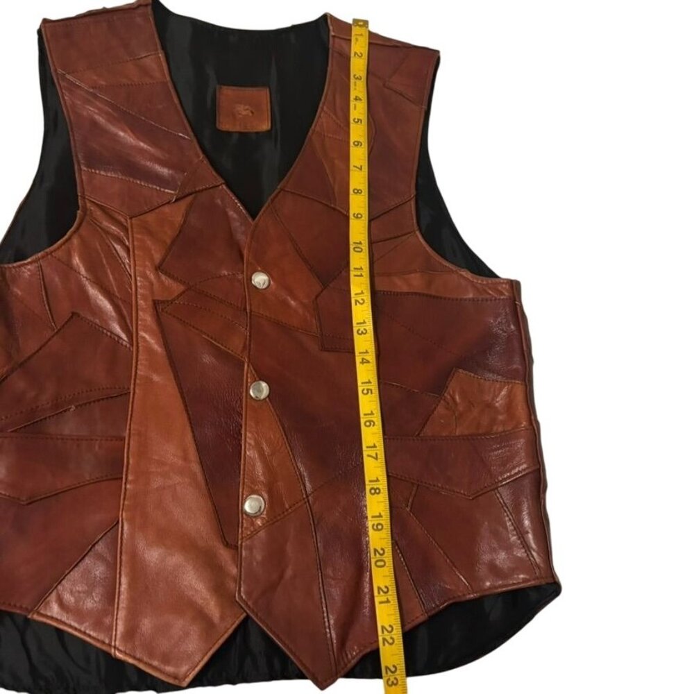 Vintage Leather Patchwork Vest Genuine Mexico-Made Mens Apparel Snap Closure - Picture 8 of 10